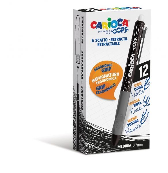 286357_1 Carioca Oops Boligrafos Borrables - Tinta Termo Sensible - Empuñadura Ergonomica Triangular - Punta de Ø 0.7mm - Recambios Compatibles - Color Negro - Imagen 1