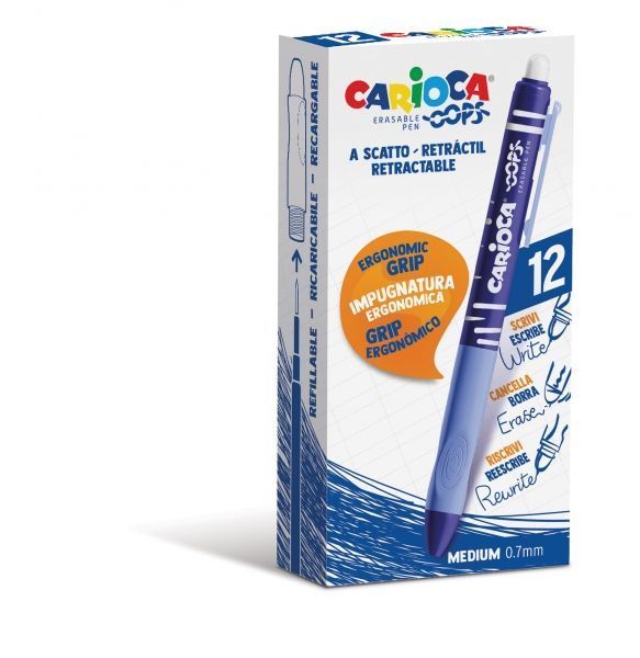 286362_1 Carioca Oops Boligrafos Borrables - Tinta Termo Sensible - Empuñadura Ergonomica Triangular - Punta de Ø 0.7mm - Recambios Compatibles - Color Azul - Imagen 1
