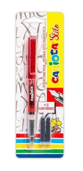 286382_1 Carioca Pack de 1 Pluma Estilografica + 2 Cartuchos - Cartuchos Estandar de Tinta Azul - Escritura Suave y Precisa - Color Rojo - Imagen 1
