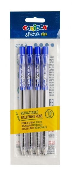 286442_1 Carioca Sfera Pack de 4 Boligrafos Retractiles - Punta Ø 1mm - Click Facil y Comodo - Escritura Suave y Fluida - Color Azul - Imagen 1