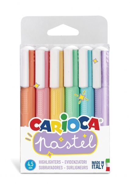 286527_1 Carioca Pack de 6 Subrayadores Pastel - Tinta a Base de Agua - Punta Biselada - Tinta Lavable - Color Varios - Imagen 1