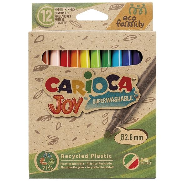 286767_1 Carioca Joy Eco Family Pack de 12 Rotuladores Punta Fina 2.8mm Bloqueada - Tinta Superlavable - Capuchon Ventilado - Colores Surtidos - Imagen 1