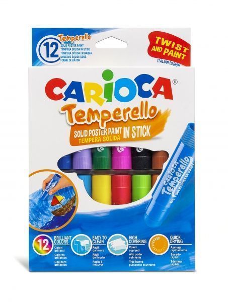 287012_1 Carioca Temperello Pack de 12 Temperas Solidas - Colores Brillantes y Lavables - Gran Cobertura - Faciles de Mezclar - sin Disolventes - Acabado Satinado - Color Varios - Imagen 1