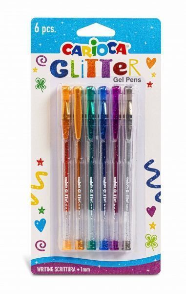 287257_1 Carioca Glitter Gel Pack de 6 Boligrafos - Punta Ø 1mm - Tinta Gel Glitter - para Superficies Oscuras - Escritura Brillante y Colorida - Color Varios - Imagen 1