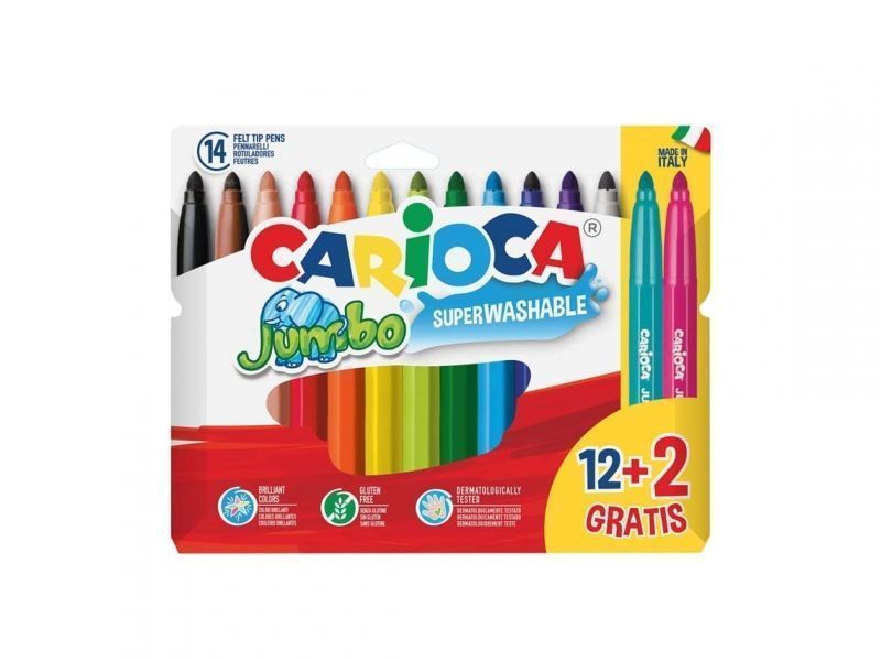 287962_1 Carioca Jumbo Pack de 12 Rotuladores + 2 Gratis - Punta 6mm - Superlavables - Colores Surtidos - Imagen 1