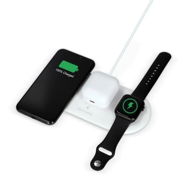 288157_1 Ksix Base de Carga Inalambrica 2en1 15W - Carga Rapida - Tecnologia Qi - Compatible Movil, Auriculares Inalambricos y/o Smartwacth - Color Blanco - Imagen 1