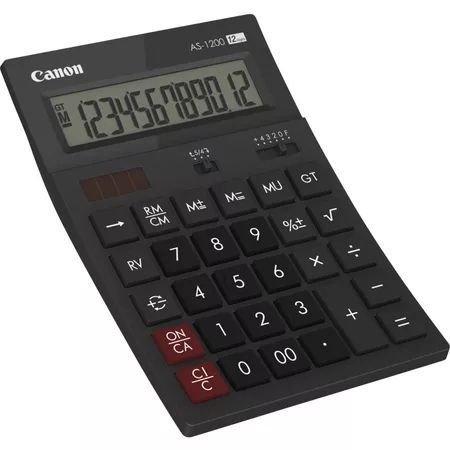 288457_1 Canon AS-1200 Calculadora de Sobremesa con Pantalla LCD de 12 Digitos - Funciones de Calculo de Recargo (MU), Inversion (RV), Gran Total (GT) - Alimentacion Solar y Pilas - Color Negro - Imagen 1