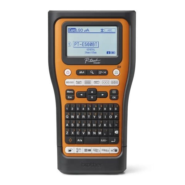 289837_1 Brother PT-E560BTSP Rotuladora Electronica Bluetooth - Con Conexion a PC - Pantalla LCD - Ancho Max. de Cinta 18mm - Velocidad de Impresion 30 mm/s - Color Negro/Naranja - Imagen 1