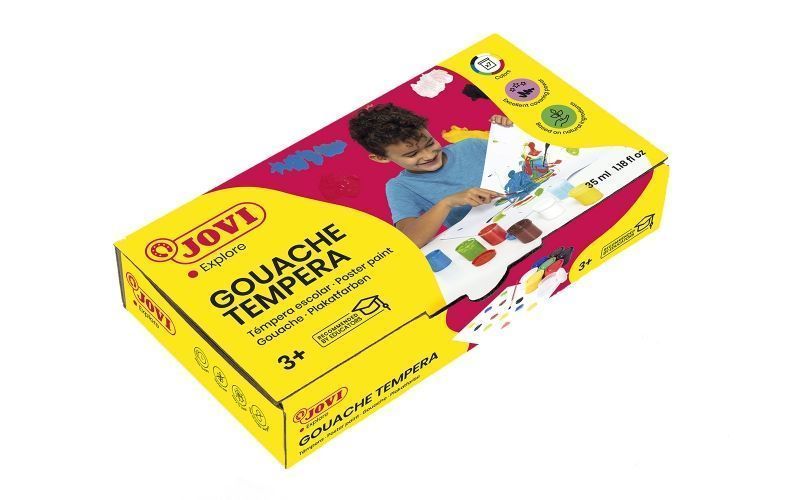 291592_1 Jovi Gouache Tempera Estuche de 7 Botes 35ml - Mezclables - para Papel, Cartulina, Madera, Tela, Pasta de Modelar y Fango - Incluye Pincel - Color Surtido - Imagen 1