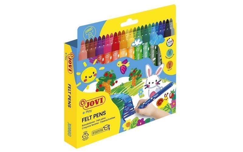 292417_1 Jovi Felt Pens Estuche de 24 Rotuladores Jumbo - Amplia Variedad de Tonos - Tinta de Gran Fijacion - Punta de 3mm - Capuchon de Seguridad Ventilado - Grip Triangular Ergonomico - Color Surtido - Imagen 1