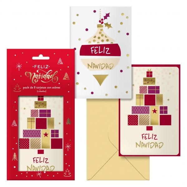 293112_1 Dohe Glytter Pack de 8 Tarjetas de Felicitacion Navideña con Sobre - 2 Modelos Distintos - Tamaño 12,2x23,5cm - Papel Offset - Impresas a todo Color - Imagen 1