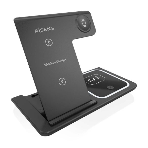 294317_1 Aisens Cargador Inalambrico USB-C 3 en 1 de 15W para Movil - Apple Watch - Ariculares con Estuche de Carga - Color Negro - Imagen 1