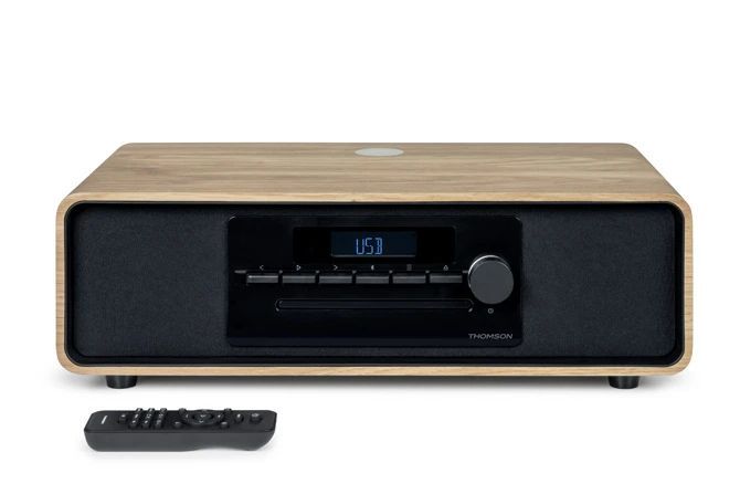 294492_1 Thomson MIC300IBT Micro Cadena 60W Bluetooth 5.0 - Reproductor de CD, Radio FM, Reproductor USB (MP3) - Funcion de Carga Inalmbrica - Mando a Distancia - Color Madera/Negro - Imagen 1