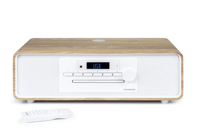 294497_1 Thomson MIC300IBT Micro Cadena 60W Bluetooth 5.0 - Reproductor de CD, Radio FM, Reproductor USB (MP3) - Funcion de Carga Inalmbrica - Mando a Distancia - Color Madera/Blanco - Imagen 1