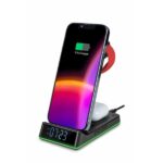 Thomson Reloj Despertador con Estacion de Carga Inalambrica para Smartphone, iWatch y Auriculares - Pantalla LCD - Luz de Noche - Color Negro - Imagen 2