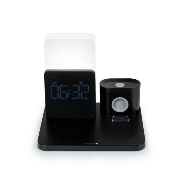 294517_1 Thomson Reloj Despertador con Estacion de Carga Inalambrica para Smartphone, Smartwatch - Carga USB-C para Auriculares - Pantalla LCD - Luz Nocturna LED - Color Negro - Imagen 1