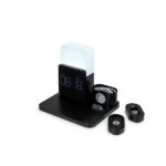 Thomson Reloj Despertador con Estacion de Carga Inalambrica para Smartphone, Smartwatch - Carga USB-C para Auriculares - Pantalla LCD - Luz Nocturna LED - Color Negro - Imagen 4