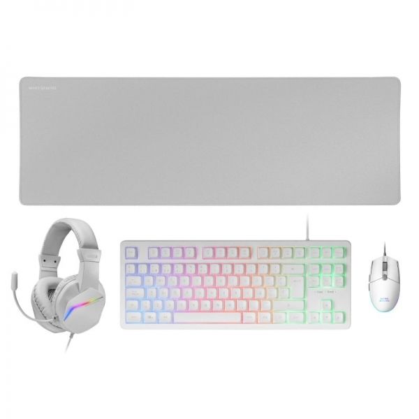 295217_1 Mars Gaming MCP-RGB3 Combo Gaming 4en1 - Teclado TKL H-Mech - Raton 3200 DPI RGB - Auriculares FRGB con Cancelacion de Ruido - Alfombrilla XXL Antideslizante - Color Blanco - Imagen 1