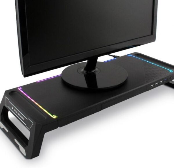 DeepGaming SN06 Soporte para Monitor - Ajustable 2 Alturas - Iluminacion RGB - 3 Puertos USB 2.0 + 1 Puerto USB 3.0 - Color Negro - Imagen 4