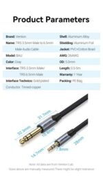 Vention Cable de Conexion Stereo - Jack 3.5mm a Jack 6.3mm - 5m - Contactos Dorados - Aislamiento PVC - Color Gris - Imagen 5