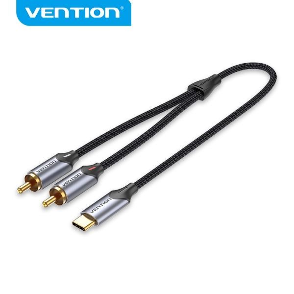 299222_1 Vention Cable USB-C a 2 RCA - Cancelacion de Ruido Alta Fidelidad - Blindaje Multiple - Chip Audio Alta Gama - Color Gris - Imagen 1
