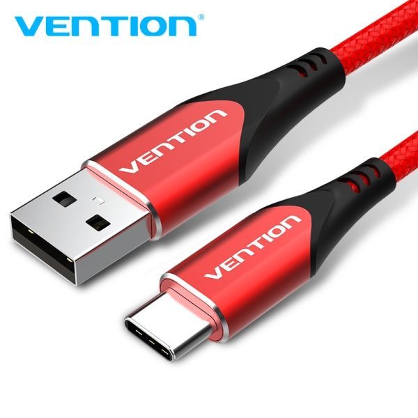 299332_1 Vention Cable USB 2.0 A-C 3A - Carga Rapida 3A - Compatible Huawei FCP/QC - Nylon Trenzado Duradero - Transferencia 480 Mbps - Color Rojo - Imagen 1