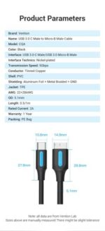 Vention Cable USB 3.0 C-Micro-B Transmision 5Gbps - Conductor Cobre Estaño - Carcasa PVC - Color Negro - Imagen 5