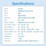 Vention Powerbank 30000mAh - Carga Rapida 22.5W - USB-C/USB-A/Micro-USB - Pantalla LED - Ligero y Seguro - Color Blanco - Imagen 5