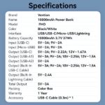 Vention Power Bank 10.000mAh - Multiples interfaces USB - Carga rapida - Salida total 3A - Color Negro - Imagen 5