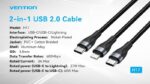 Vention Cable de Carga USB-C a USB-C y Lightning - 480Mbps - Aluminio/PVC - 3A/27W/60W - Color Negro - Imagen 3