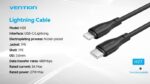 Vention Cable de Carga USB-C/Lightning - TPE Duradero - Transferencia 480Mbps - Alimentacion 3A - Potencia 27W - Color Negro - Imagen 2