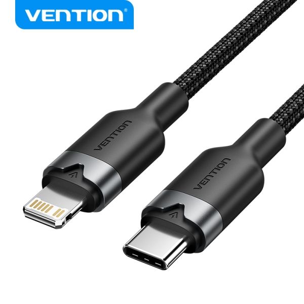 299747_1 Vention Cable de Carga USB-C/Lightning - Aluminio Trenzado - 480Mbps - 3A - 27W Max - Color Negro - Imagen 1