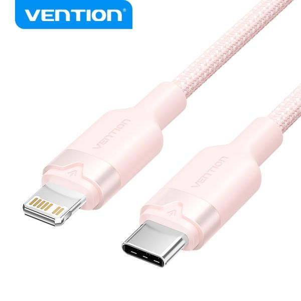 299757_1 Vention Cable de Carga USB-C/Lightning - Aluminio Trenzado - 480Mbps - 3A - 27W Max - 2m - Color Rosa - Imagen 1