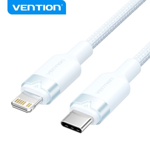 299767_1 Vention Cable de Carga USB-C/Lightning - Aluminio Trenzado - 480Mbps - 3A - 27W Max - 2m - Color Azul - Imagen 1