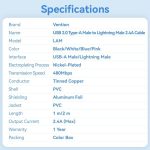 Vention Cable USB 2.0 Lightning - Conector Nickel Plateado - Transmision 480Mbps - Color Azul - Imagen 5