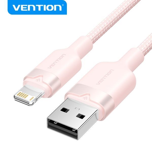 299827_1 Vention Cable de Carga USB-A/Lightning - Aluminio y Algodon Trenzado - Transferencia 480Mbps - Alimentacion 2.4A - Color Rosa - Imagen 1