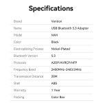Vention NAHB0 Adaptador USB Bluetooth 5.3 - Audio 24 bits/192 kHz - Emparejamiento 5 dispositivos - Alcance 20m - Color Negro - Imagen 5