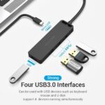 Vention Hub USB C 4 Puertos - Alta Velocidad 5 Gbps - Compatible OTG - Amplia Compatibilidad - Color Negro - Imagen 3