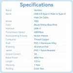 Vention Cable USB 2.0 - Niquelado - 60W - 3A - 2m - Color Negro - Imagen 5