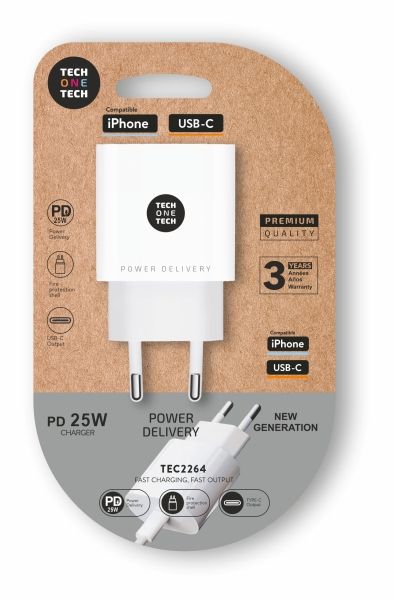 300337_1 TechOneTech Cargador de Pared USB-C PD 3.0 25W - Ultrarapido - Imagen 1
