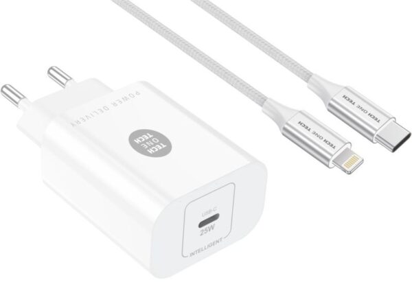 TechOneTech Cargador de Pared PD 25W + Cable USB-C a Lightning - Imagen 2