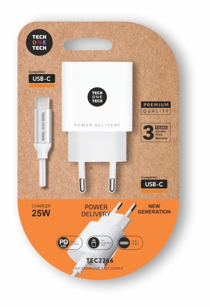 300347_1 TechOneTech Cargador de Pared PD 25W + Cable USB-C a USB-C - Imagen 1