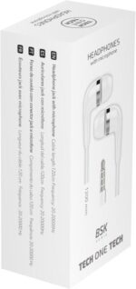 TechOneTech BSK Expositor con 10 Auriculares con Microfono Integrado - Conexion Jack 3.5mm - Asistente Voz - Cable de 1.20m - Color Blanco - Imagen 2