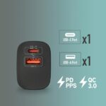 NGS Bud 33W Cargador GaN Universal de Pared 33W Ultrarapido - 1x USB-C PD & PPS, 1x USB-A QC 3.0 - Color Negro - Imagen 4
