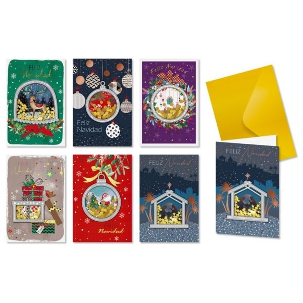 301297_1 Bismark Pack de 24 Tarjetas de Felicitacion Navideña con Sobre Dorado - Tamaño Tarjeta 11.5x17cm - Diseños Variados con Foil y Confetti - Imagen 1