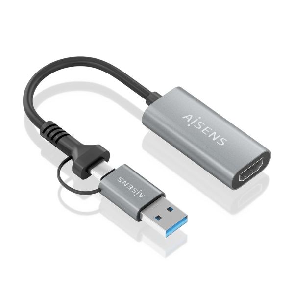 303462_1 Aisens Conversor Aluminio USB-A+USB-C a HDMI 1080P@60HZ - USB-A/M+USB-C/M-HDMI/H - 15cm - Color Gris - Imagen 1