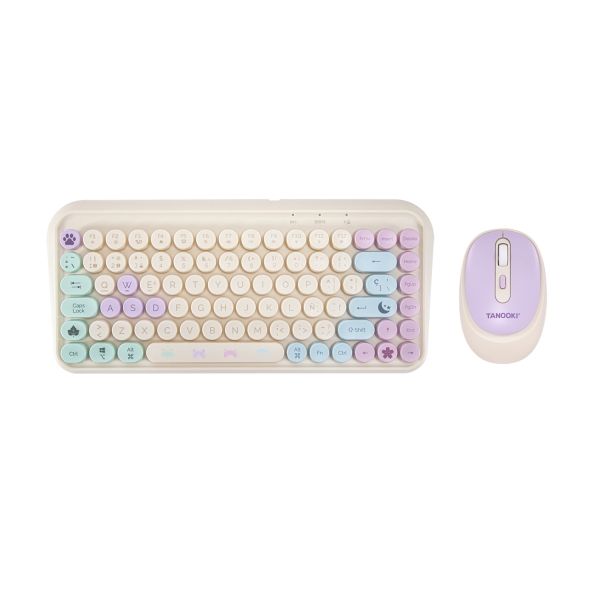 304027_1 FR-TEC Tanooki Cozy Pack de Teclado Inalambrico Bluetooth y 2.4GHz + Raton Inalambrico Bluetooth y 2.4GHz 1600dpi, 3 Botones, Uso Ambidiestro - Pegatinas Incluidas - Colores Pastel - Imagen 1