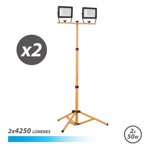 304607_1 Elbat Foco LED con Tripode 2 x 50W - 4250 Lumenes - 6500K Luz Fria - Cable de 3m - IP65 para Uso en Exterior - Imagen 1