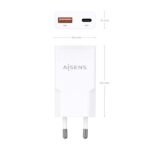 Aisens Cargador GaN Ultra Delgado 30W - 1xUSB-C PD3.0 QC4.0 - 1xUSB-A QC3.0 - Color Blanco - Imagen 5