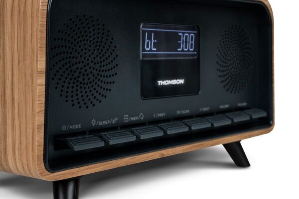 Thomson RT850BT Altavoz Retro Bluetooh - Radio Reloj Despertador - Potencia musical 30W - Color Madera/Negro - Imagen 2